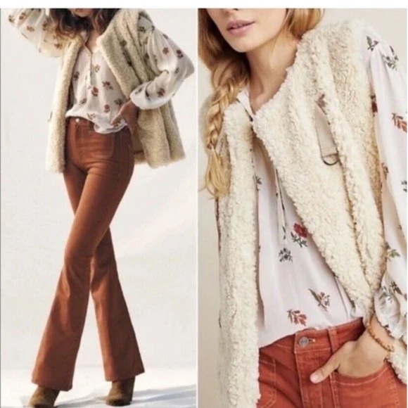 Anthropologie Akemi + Kin Alonna Teddy Layering Vest Cream Off White Sherpa OS - Picture 5 of 13